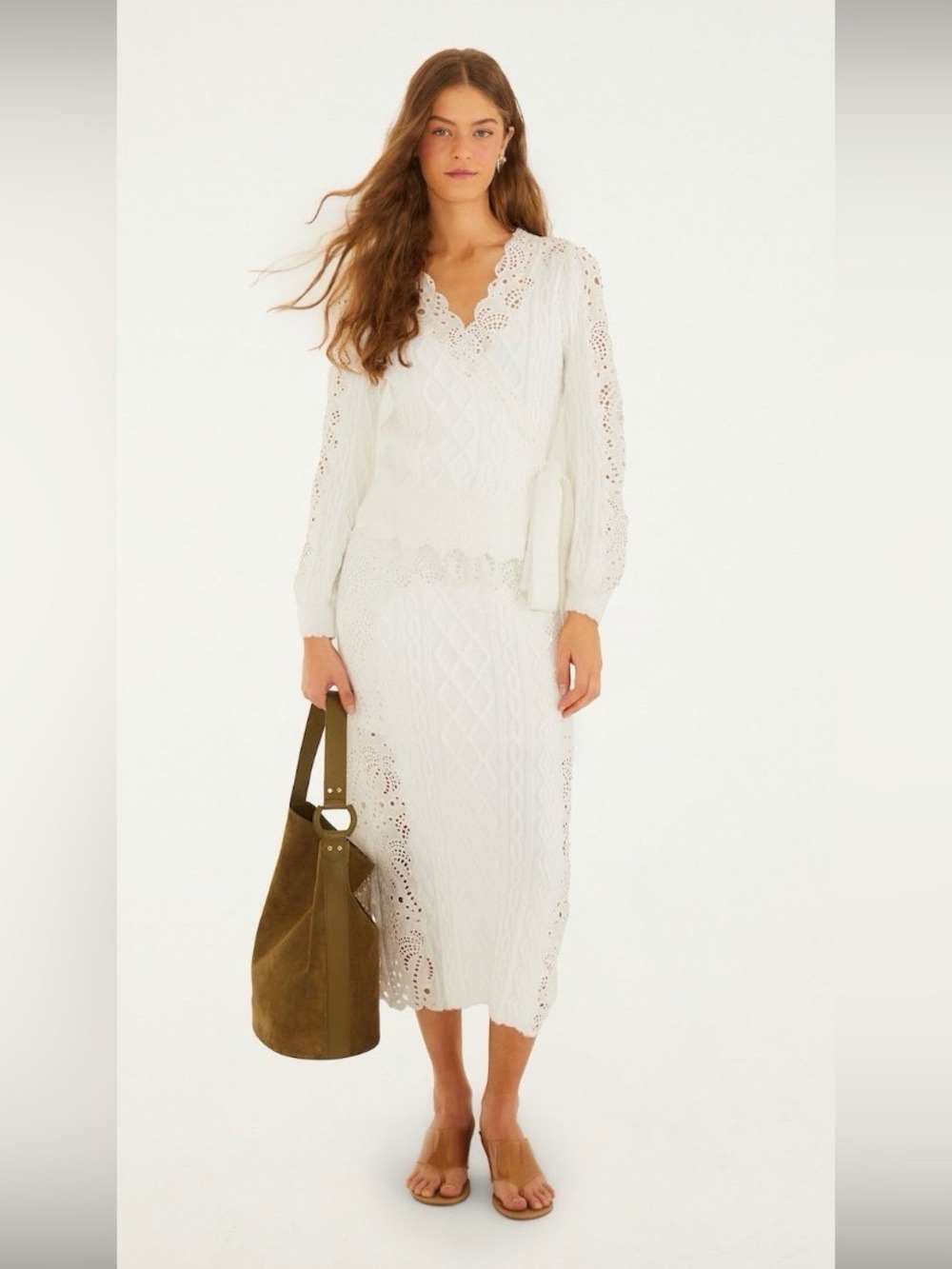 Farm Rio Palm Tree Eyelet Knit Skirt